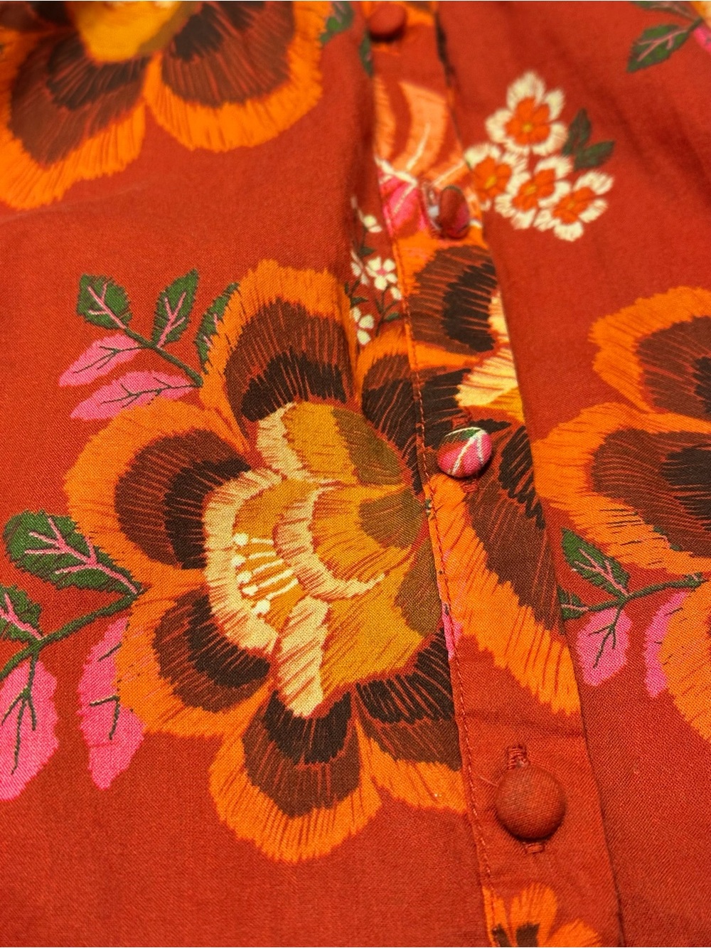 FARM Rio Women’s XS Floral Puff Sleeve Lace Button Blouse Red Boho Cottagecore - Picture 7 of 11
